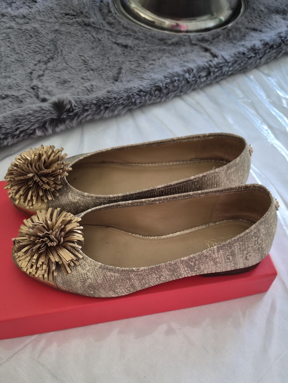 Michael Kors Gold-Tone Pom Pom Ballet Flats